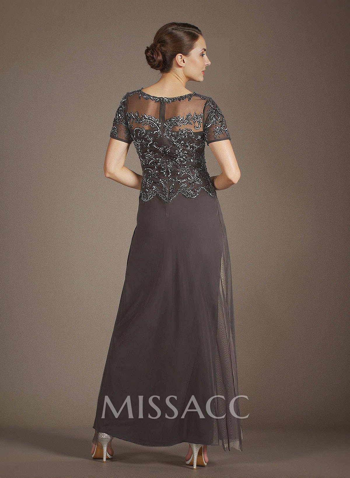 Sheath/Column Scoop Neck Short Sleeves Lace/Tulle Mother Of The Bride Dresses