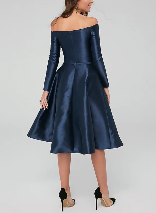 A-Line Off-The-Shoulder Long Sleeves Satin Mother Of The Bride Dresses