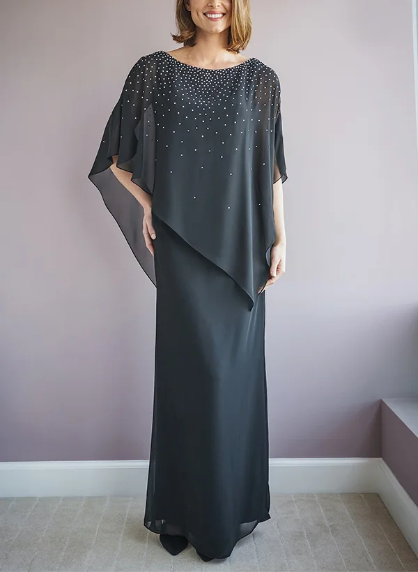 Sheath/Column Scoop Neck Sleeveless Chiffon Wedding Guest Dresses with Ruffles main image 1