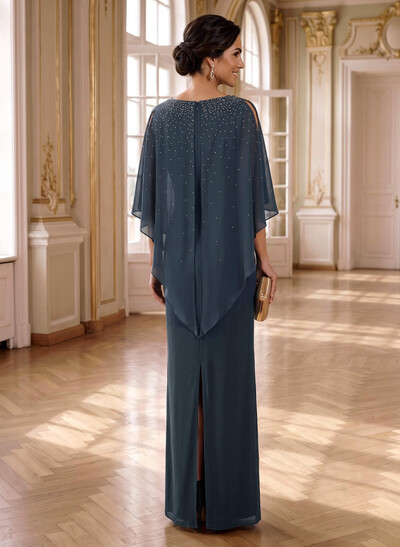 Sheath/Column Scoop Neck 1/2 Sleeves Chiffon Mother Of The Bride Dresses
