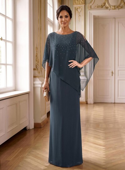 Sheath/Column Scoop Neck 1/2 Sleeves Chiffon Mother Of The Bride Dresses