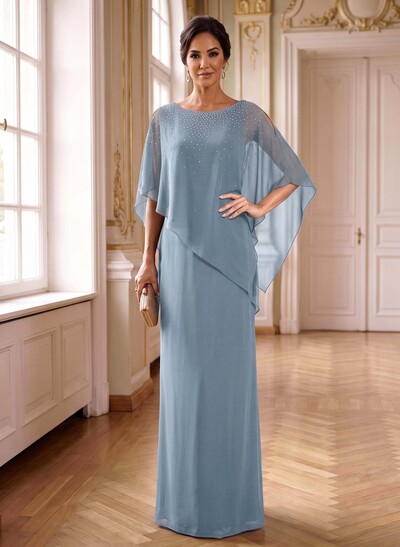 Sheath/Column Scoop Neck 1/2 Sleeves Chiffon Mother Of The Bride Dresses