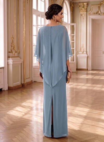 Sheath/Column Scoop Neck 1/2 Sleeves Chiffon Mother Of The Bride Dresses