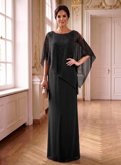 Sheath/Column Scoop Neck 1/2 Sleeves Chiffon Mother Of The Bride Dresses