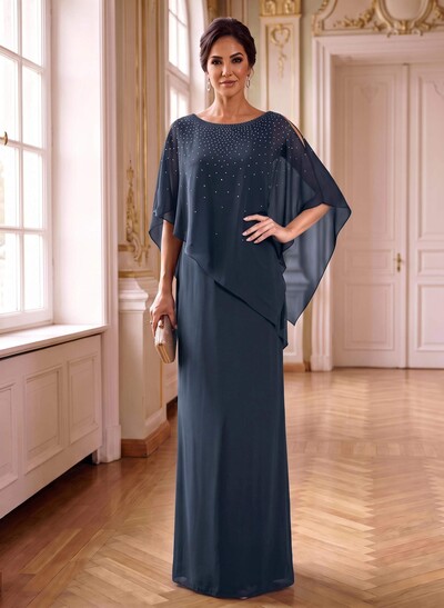 Sheath/Column Scoop Neck 1/2 Sleeves Chiffon Mother Of The Bride Dresses