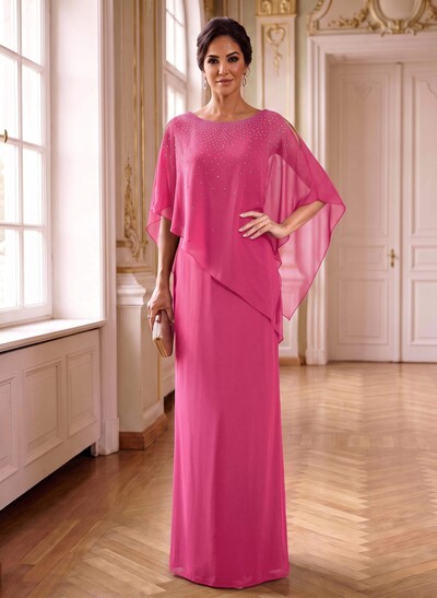 Sheath/Column Scoop Neck 1/2 Sleeves Chiffon Mother Of The Bride Dresses