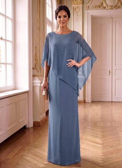 Sheath/Column Scoop Neck 1/2 Sleeves Chiffon Mother Of The Bride Dresses