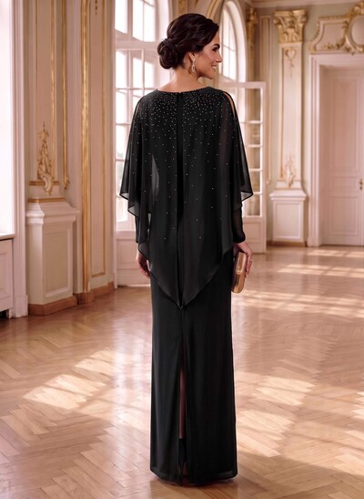 Sheath/Column Scoop Neck 1/2 Sleeves Chiffon Mother Of The Bride Dresses