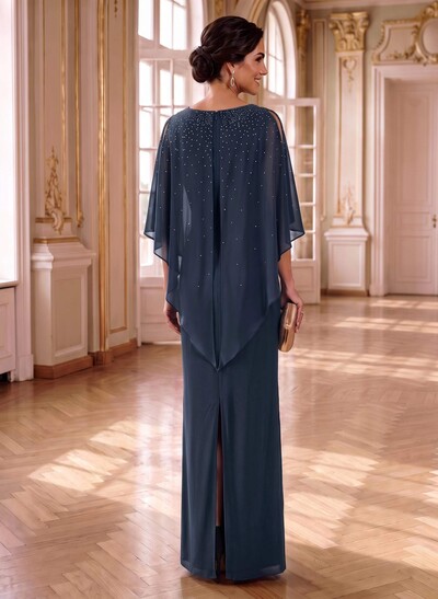 Sheath/Column Scoop Neck 1/2 Sleeves Chiffon Mother Of The Bride Dresses