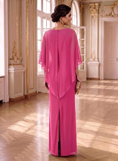 Sheath/Column Scoop Neck 1/2 Sleeves Chiffon Mother Of The Bride Dresses