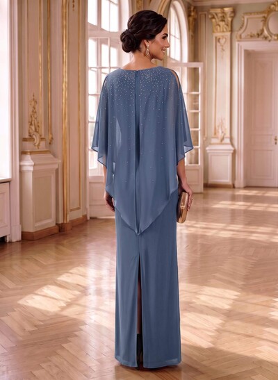 Sheath/Column Scoop Neck 1/2 Sleeves Chiffon Mother Of The Bride Dresses