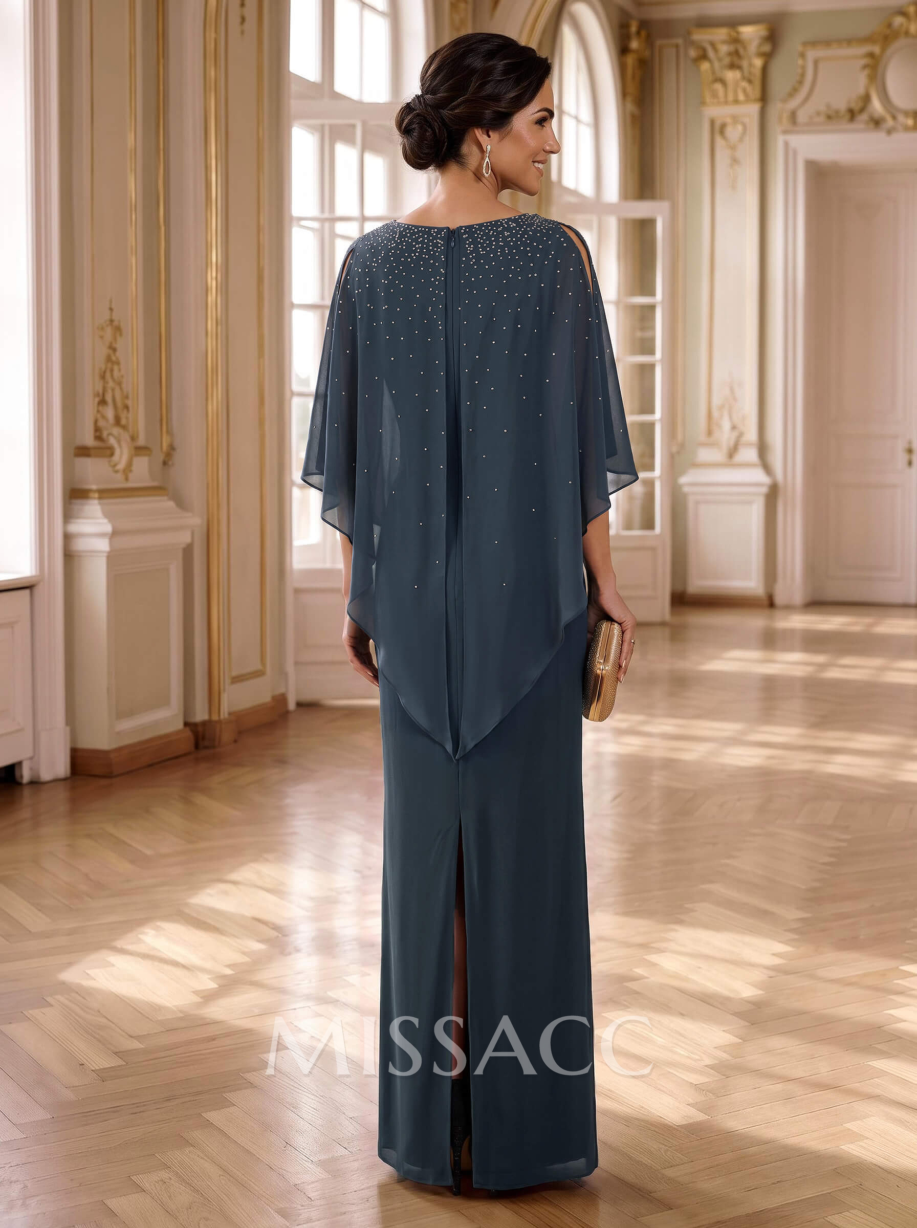 Sheath/Column Scoop Neck 1/2 Sleeves Chiffon Mother Of The Bride Dresses Sheath/Column Scoop Neck 1/2 Sleeves Chiffon Mother Of The Bride Dresses