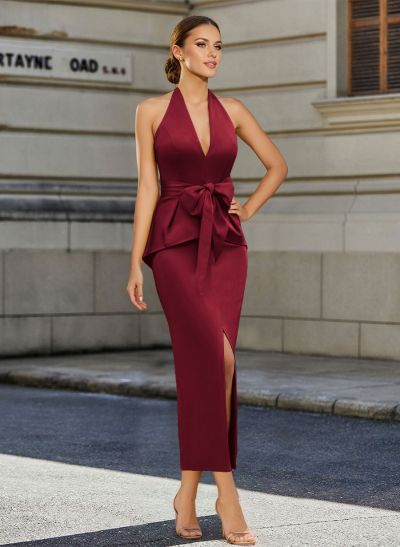 Simple Satin Plunge Wrap Mother Of The Bride Dresses