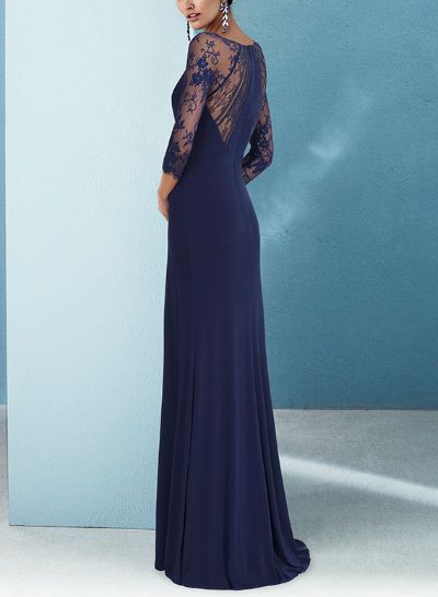 Elegant Lace Long Sleeves Column Evening Dresses
