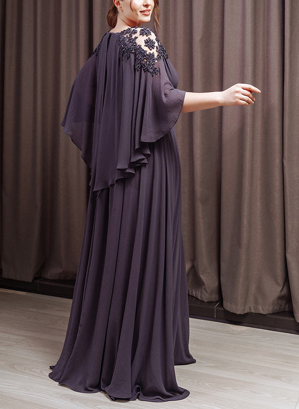 Plus Size V-Neck Long Sleeves Floor-Length Chiffon Mother Of The Bride Dresses