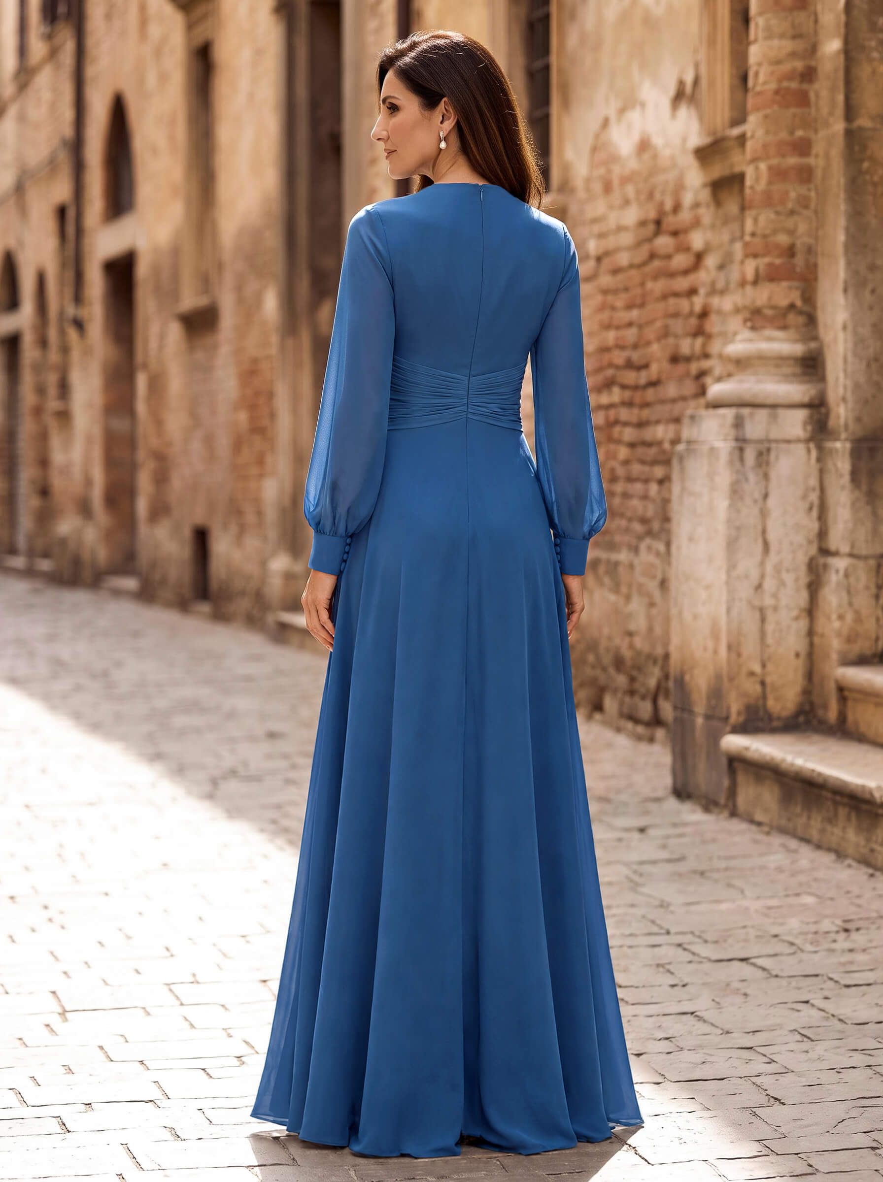 Elegant V-Neck Long Sleeves Floor-Length Chiffon Mother Of The Bride Dresses