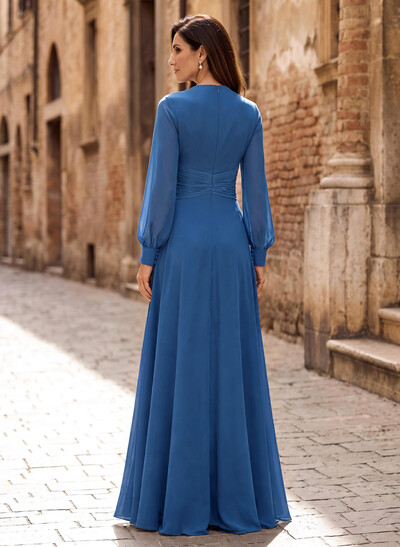Elegant V-Neck Long Sleeves Floor-Length Chiffon Mother Of The Bride Dresses