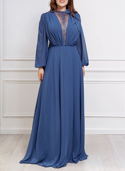 Plus Size Long Sleeves Floor-Length Chiffon Mother Of The Bride Dresses