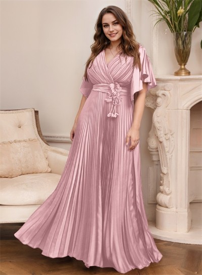 Elegant V-Neck Short Sleeves Floor-Length Mother Of The Bride Dresses With Pleated