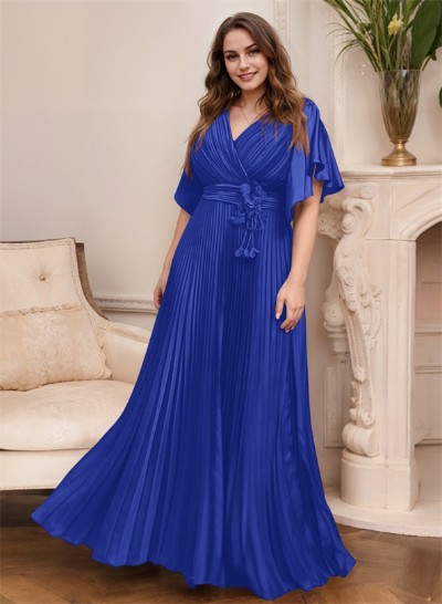 Elegant V-Neck Short Sleeves Floor-Length Mother Of The Bride Dresses With Pleated