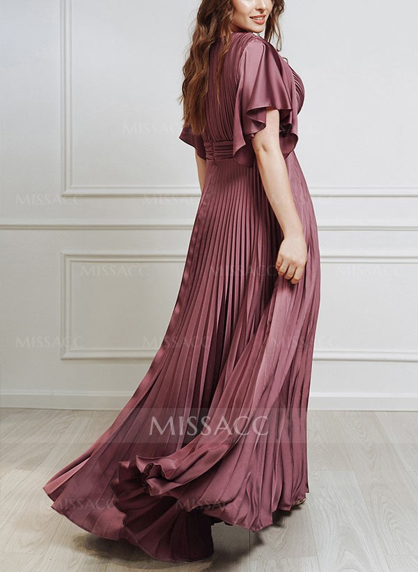 Elegant V-Neck Short Sleeves Floor-Length Mother Of The Bride Dresses With Pleated