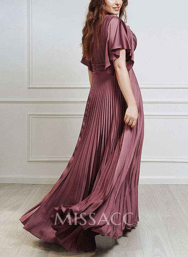 Elegant V-Neck Short Sleeves Floor-Length Mother Of The Bride Dresses With Pleated