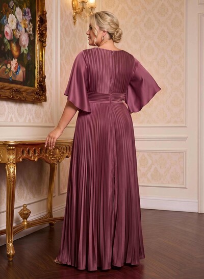 Elegant V-Neck Short Sleeves Floor-Length Mother Of The Bride Dresses With Pleated