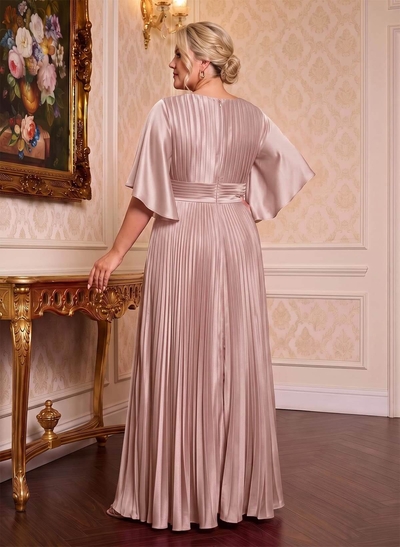 Elegant V-Neck Short Sleeves Floor-Length Mother Of The Bride Dresses With Pleated