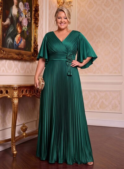 Elegant V-Neck Short Sleeves Floor-Length Mother Of The Bride Dresses With Pleated