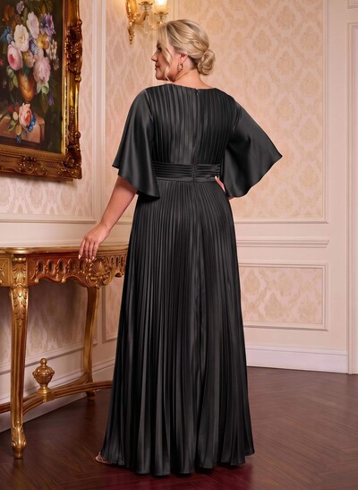 Elegant V-Neck Short Sleeve Maxi Pleated Mother Of The Bride Dresses