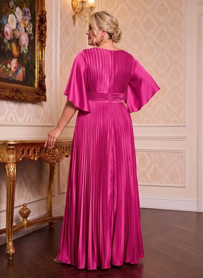 Elegant V-Neck Short Sleeves Floor-Length Mother Of The Bride Dresses With Pleated