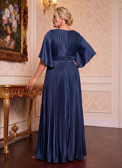 Elegant V-Neck Short Sleeves Floor-Length Mother Of The Bride Dresses With Pleated