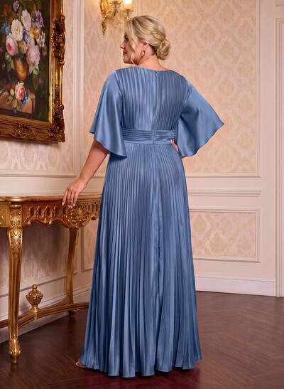 Elegant V-Neck Short-Sleeved Floor-Length Pleated Mother Of The Bride Dresses