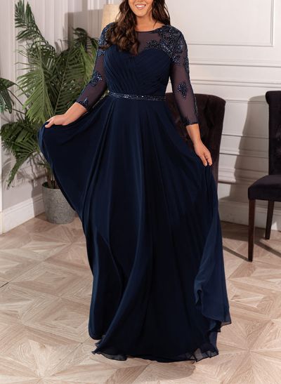 Plus Size A-Line Long Sleeves Floor-Length Mother Of The Bride Dresses