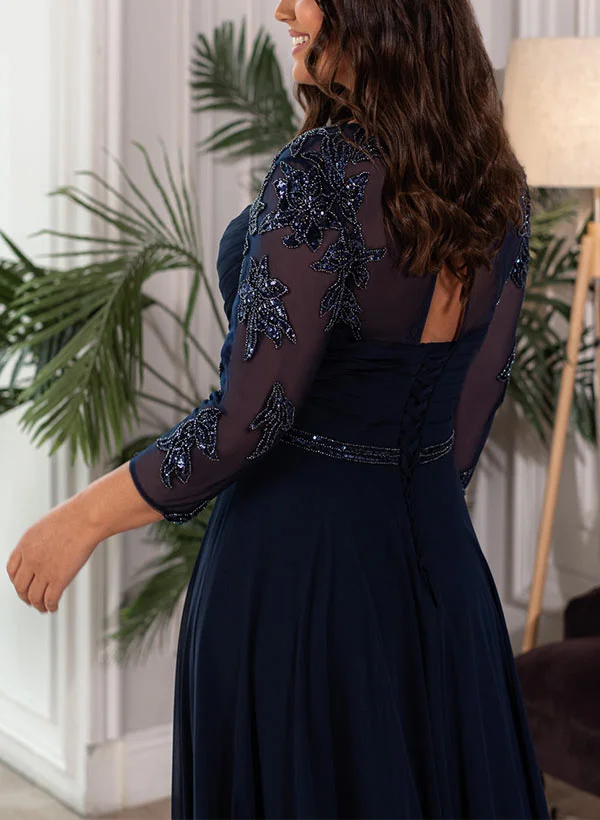 Missacc Mother of The Bride Dresses Plus Size A-Line Long Sleeves Floor-Length Mom's Dresses