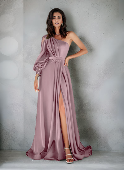Elegant One-Shoulder Long Sleeves Floor-Length Charmeuse Mother Of The Bride Dresses