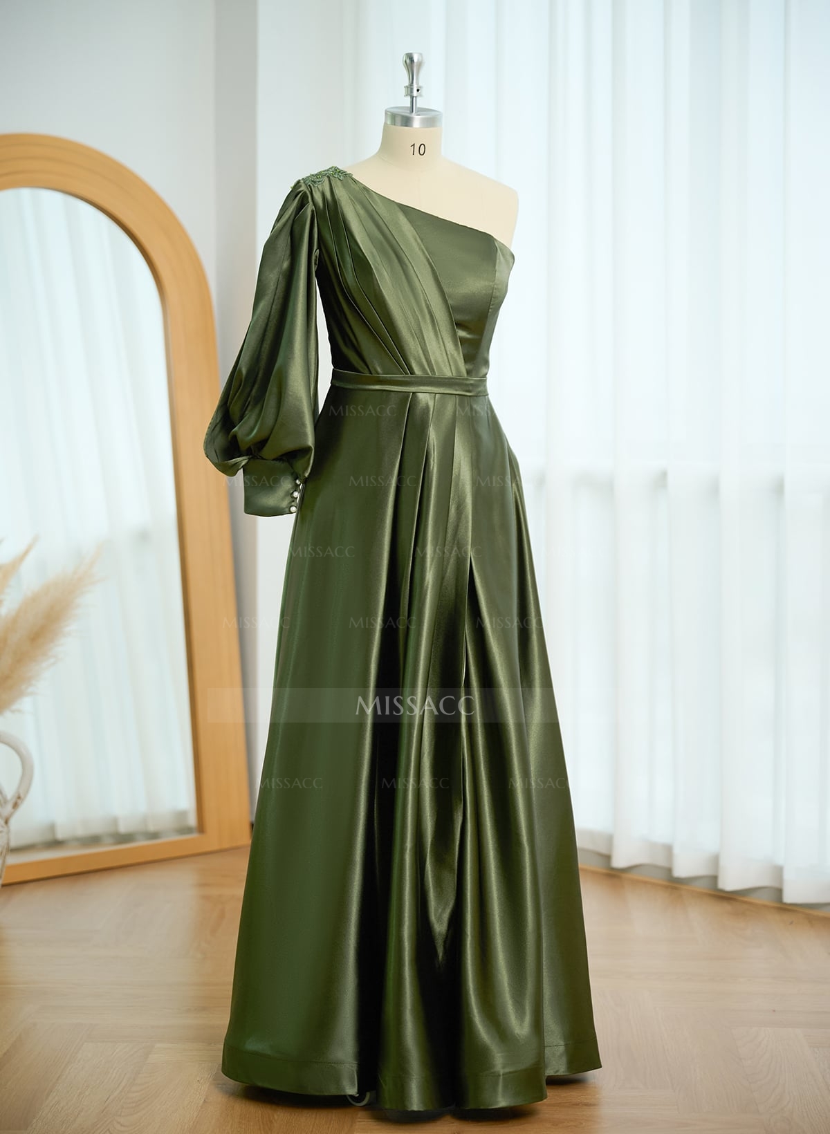 Unique One-Shoulder Long Lantern Sleeves Mother Of The Bride Dresses With Lace