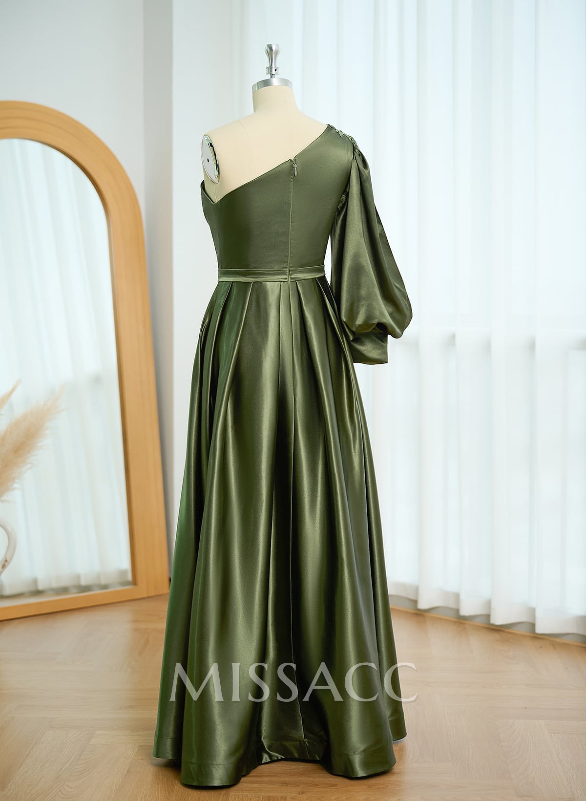Unique One-Shoulder Long Lantern Sleeves Mother Of The Bride Dresses With Lace