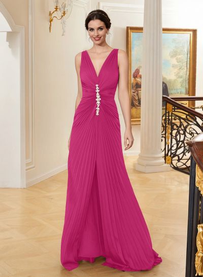 Elegant Pleated A-Line V-Neck Sleeveless Floor-Length Mother Of The Bride Dresses