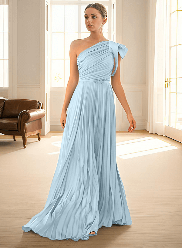 Elegant Pleated One-Shoulder Sleeveless Floor-Length Mother Of The Bride Dresses With Pleated