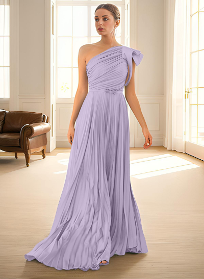 A-Line One-Shoulder Sleeveless Chiffon Bridesmaid Dresses With Pleated