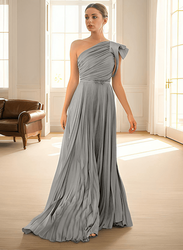 Elegant Pleated One-Shoulder Sleeveless Floor-Length Mother Of The Bride Dresses With Pleated