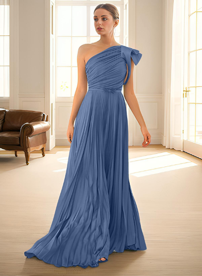 Elegant Pleated One-Shoulder Sleeveless Floor-Length Mother Of The Bride Dresses With Pleated