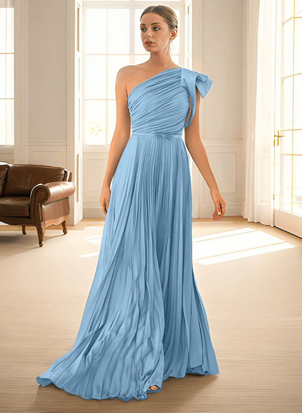 Elegant Pleated One-Shoulder Sleeveless Floor-Length Mother Of The Bride Dresses With Pleated