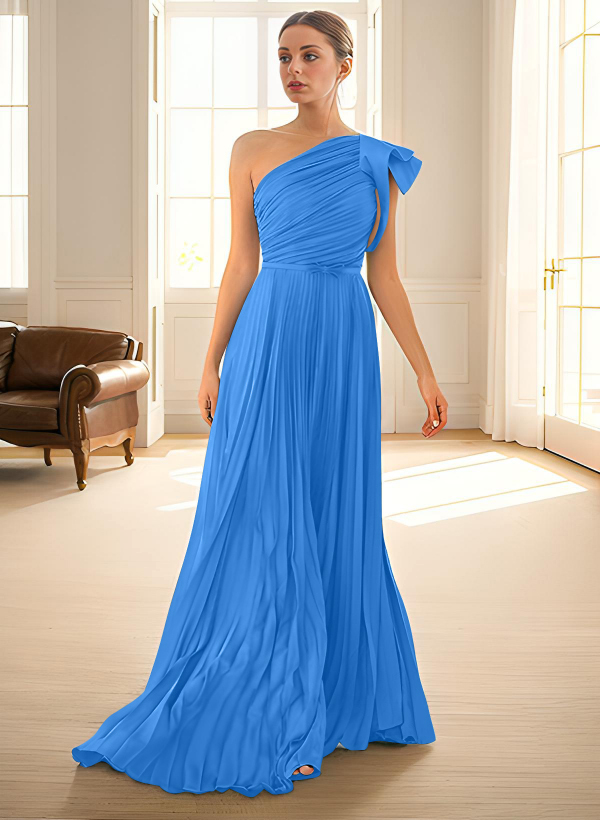 Elegant Pleated One-Shoulder Sleeveless Floor-Length Mother Of The Bride Dresses With Pleated