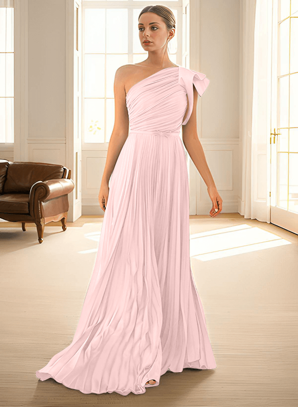 Elegant Pleated One-Shoulder Sleeveless Floor-Length Mother Of The Bride Dresses With Pleated