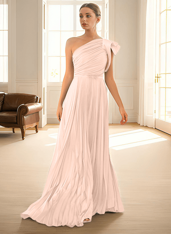 Elegant Pleated One-Shoulder Sleeveless Floor-Length Mother Of The Bride Dresses With Pleated
