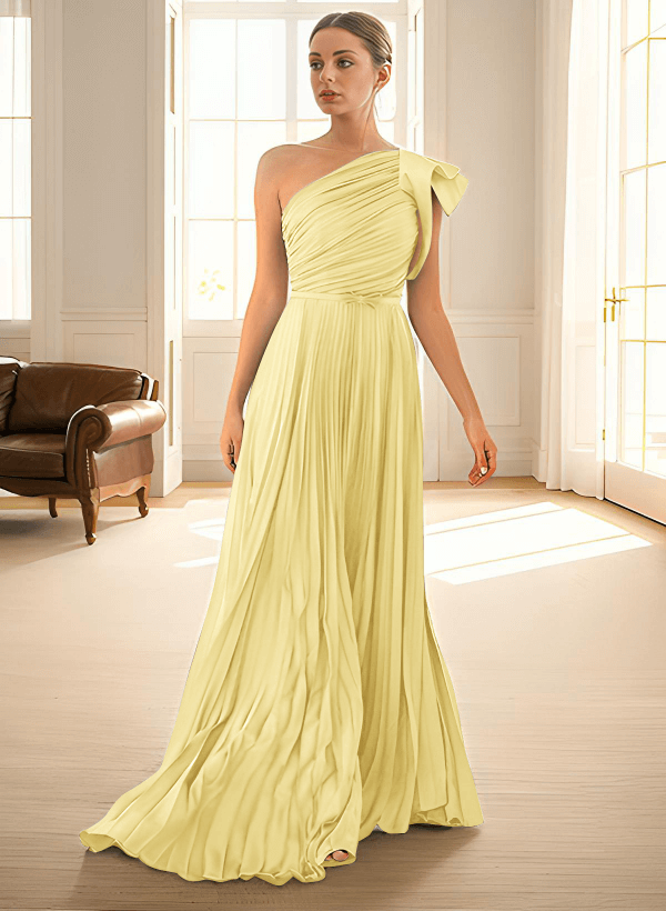 Elegant Pleated One-Shoulder Sleeveless Floor-Length Mother Of The Bride Dresses With Pleated
