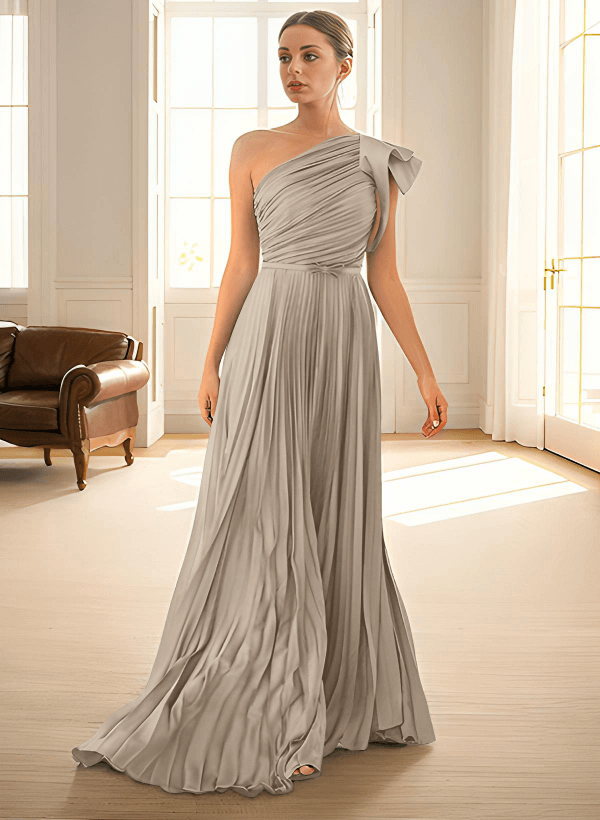 Elegant Pleated One-Shoulder Sleeveless Floor-Length Mother Of The Bride Dresses With Pleated