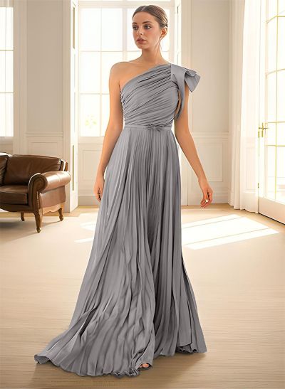 Elegant Pleated One-Shoulder Sleeveless Floor-Length Mother Of The Bride Dresses With Pleated